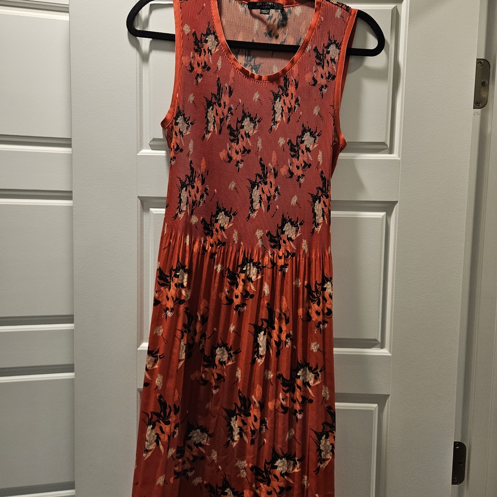 All Saints Orange and Black Pleated Top